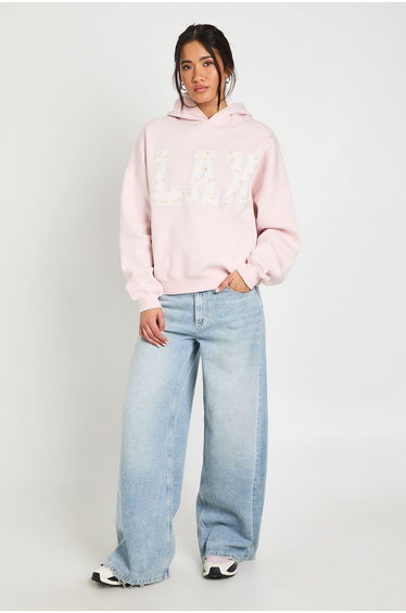 Ditsy Lax Applique Oversized Hoodie - light pink