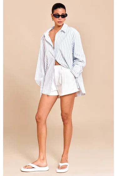 Blue Oversized Stripe Cuff Shirt
