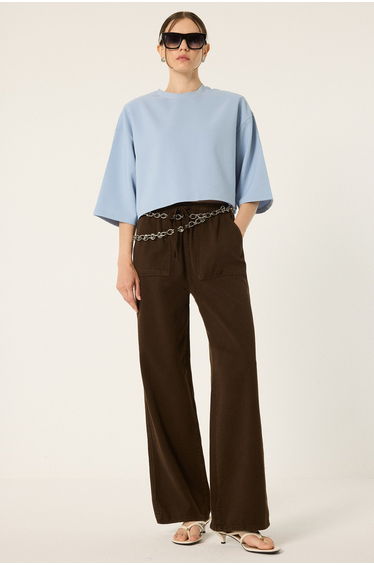 STRAIGHT LEG PANTS WITH ELASTIC WAISTBAND