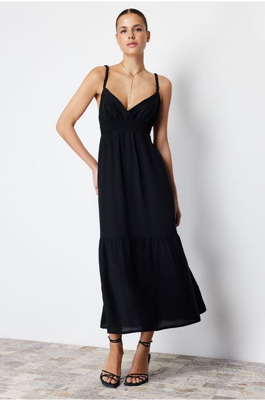 Black A-Line Maxi Smock Dress