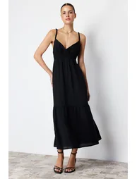 Black A-Line Maxi Smock Dress