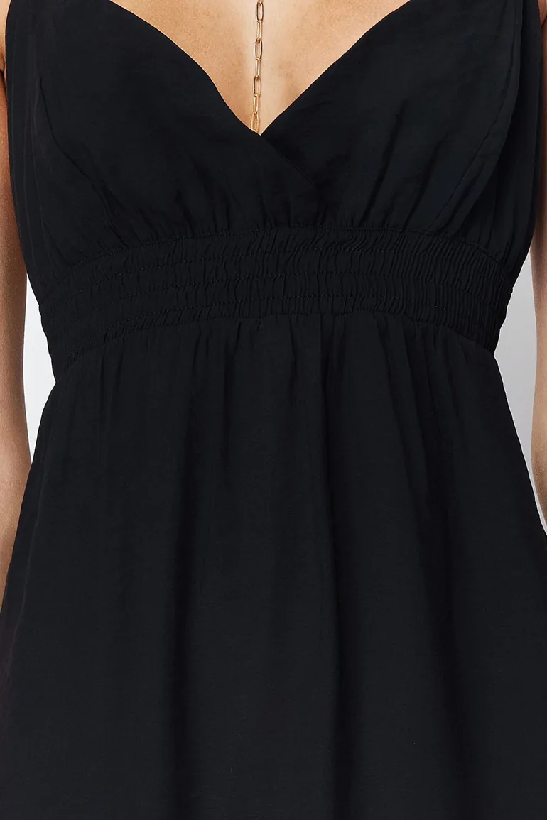 Black A-Line Maxi Smock Dress - 5