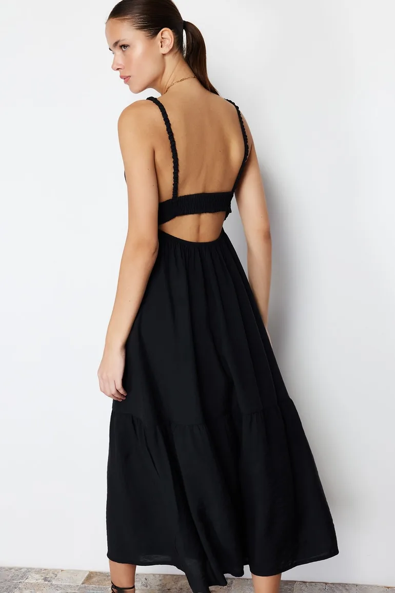 Black A-Line Maxi Smock Dress - 3