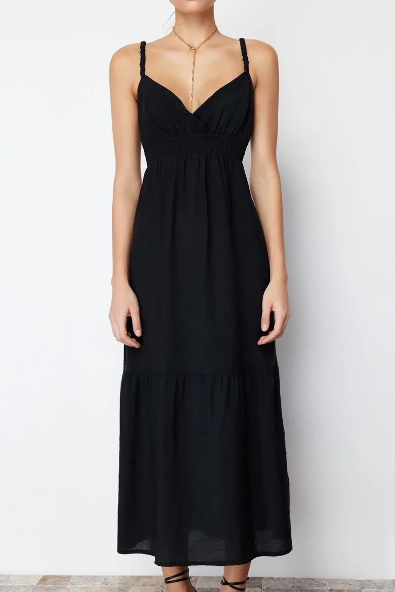 Black A-Line Maxi Smock Dress - 4