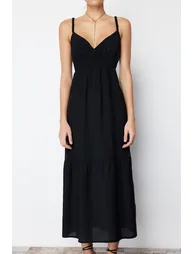 Black A-Line Maxi Smock Dress - 4