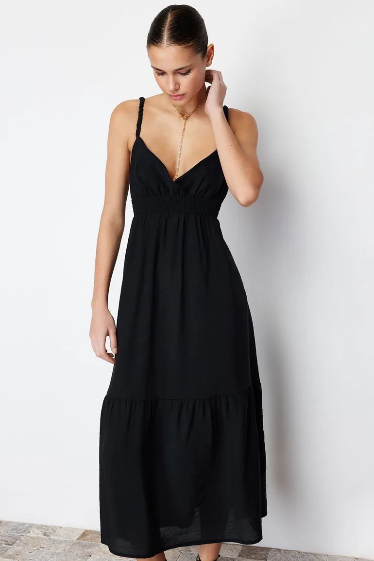 Black A-Line Maxi Smock Dress - 1