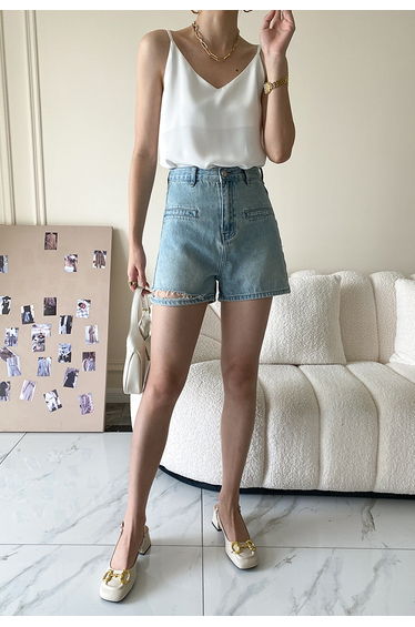 V-Neck Satin Cami Top in White