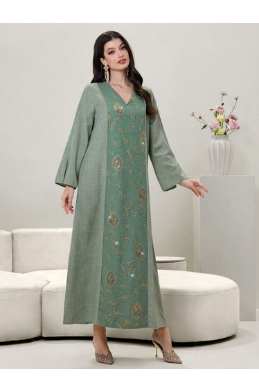 Women Embellished V Neck Jalabiya