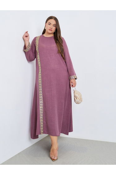 Plus Size Pink Embroidered Panel Jalabiya