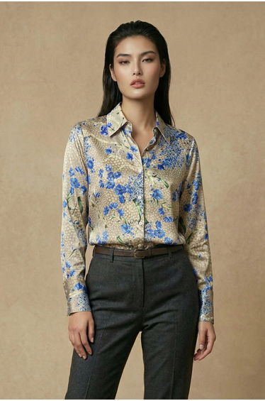 MY FASHION Floral Print Long Sleeve Button-Up Shirt