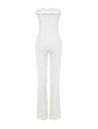 White Wide Leg Woven Fitted Jumpsuit - 6