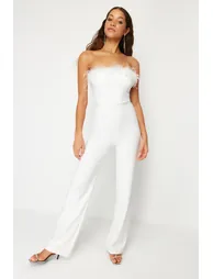 White Wide Leg Woven Fitted Jumpsuit - 2