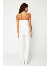 White Wide Leg Woven Fitted Jumpsuit - 5