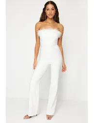 White Wide Leg Woven Fitted Jumpsuit