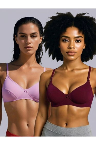 Pack of 2 - Non-Padded Non Wired Cotton Blend T-Shirt Bra