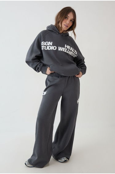 DSGN Studio Health And Wellness Printed Hooded Tracksuit - charcoal