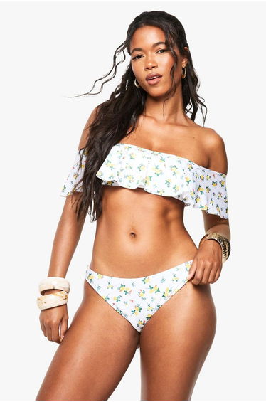 Floral Ruffle Bikini Brief - white