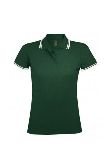 SOLS Womens/Ladies Pasadena Tipped Short Sleeve Pique Polo Shirt - Forest/White