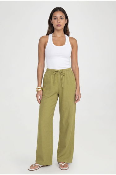 Tall Linen Look Wide Leg Trousers - olive