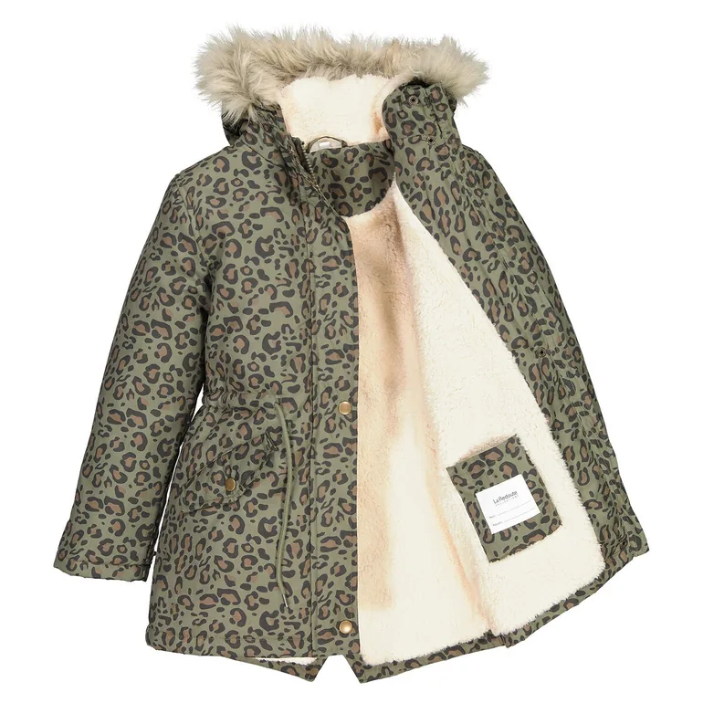 Printed Hooded Parka with Faux Fur Trim - 4