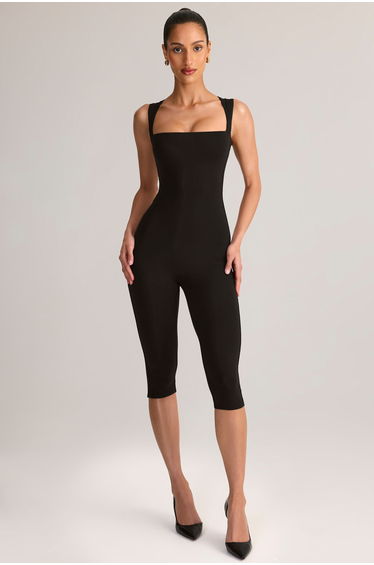 Modal Square-Neck Capri Jumpsuit in Black