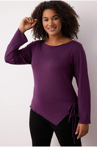 Purple Lace Detailed Viscose Jersey Soft Touch Knitted Plus Size Blouse