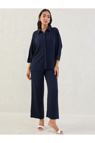Navy Kimono Sleeve Shirt and Trousers Co-Ords