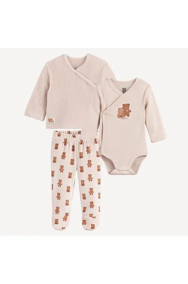 3 Piece Birth Kit with Bodysuit, Jacket and Trousers with Teddy Bear Motif