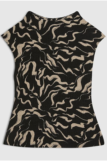 Petite Black Abstract Print Top