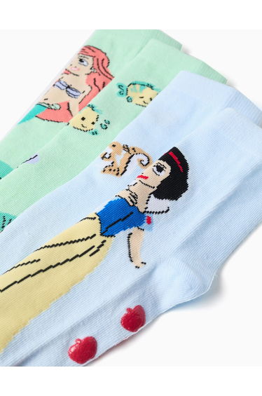 Pack of 2 non-slip socks with Princesses print for girls, blue/green