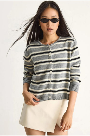 LUCCI Striped Crew Neck Cardigan