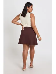 Plus Bengaline Pleated Mini Skirt - chocolate - 1