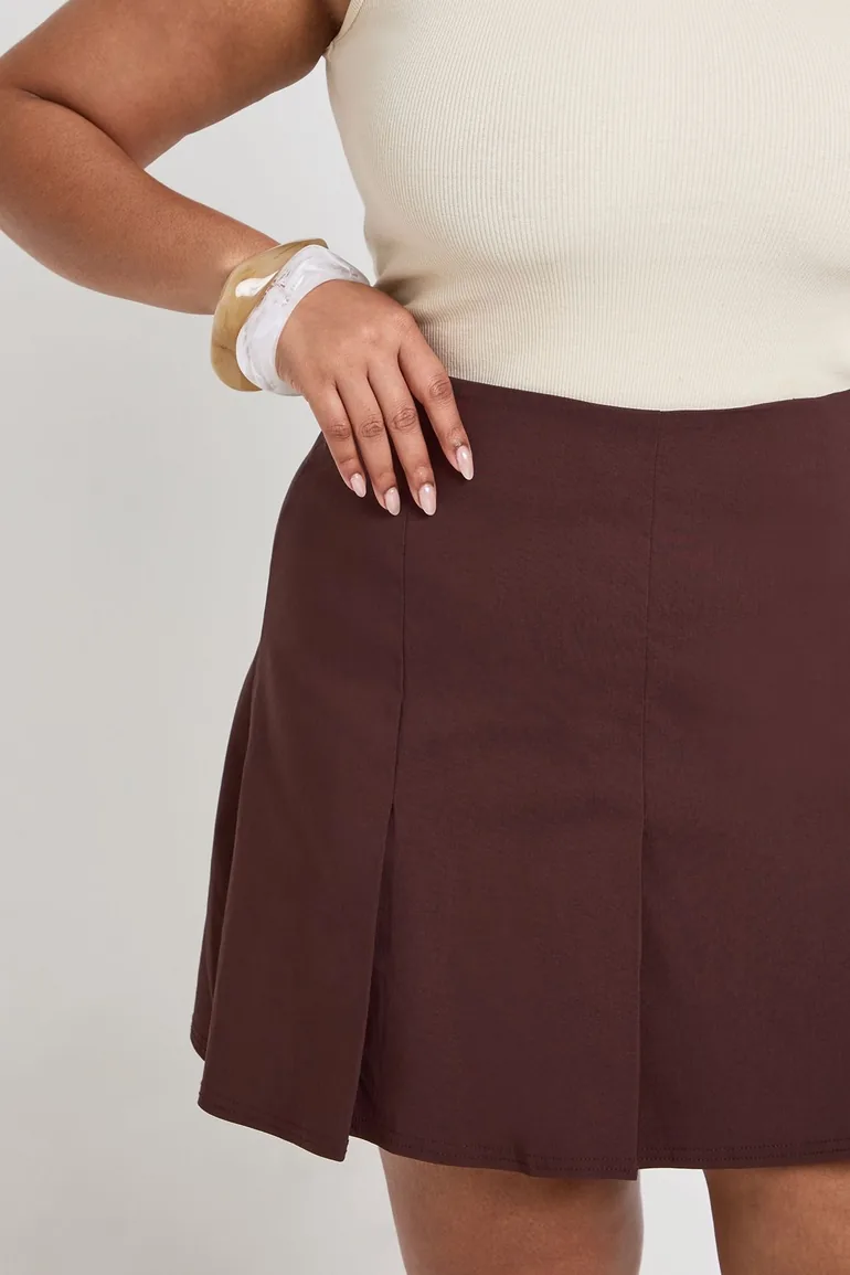 Plus Bengaline Pleated Mini Skirt - chocolate - 3