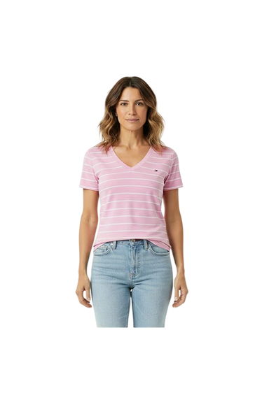 Tommy Hilfiger Womens/Ladies Striped Cotton T-Shirt - Pink/Ecru