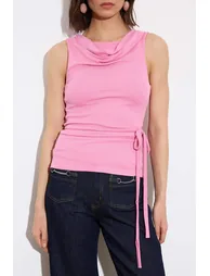Dusty Rose Fitted Degaje Collar Flounce/Ruffle Premium Soft Knitted Blouse - 2