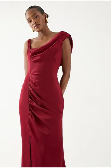 Satin Ruched Drape Bridesmaid Dress