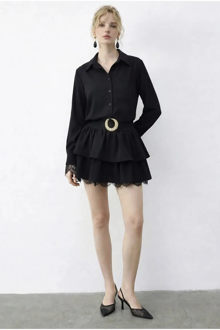 LUCCI Lace Trimmed Shirt Dress