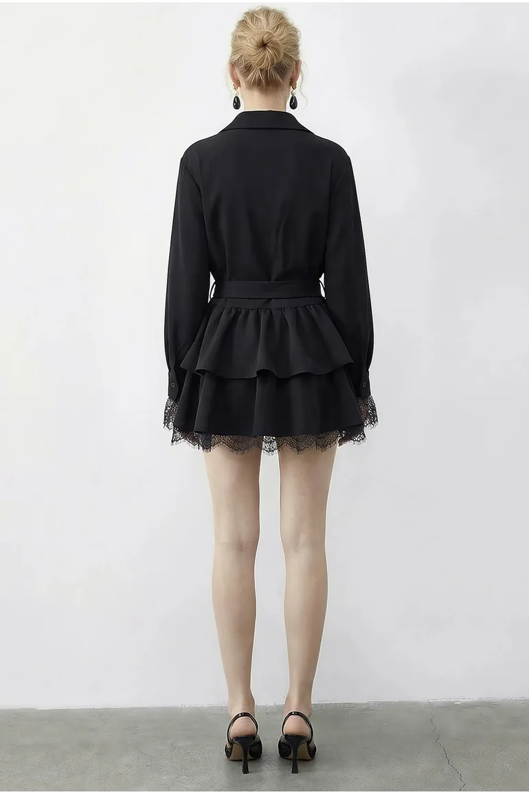 LUCCI Lace Trimmed Shirt Dress - 4