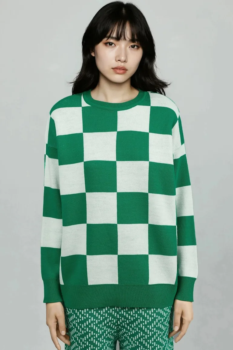 MY FASHION Plaid Ribbed Knit Sweater with Comfort Fit - 5