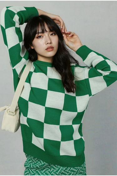 MY FASHION Plaid Ribbed Knit Sweater with Comfort Fit