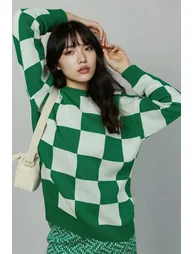 MY FASHION Plaid Ribbed Knit Sweater with Comfort Fit