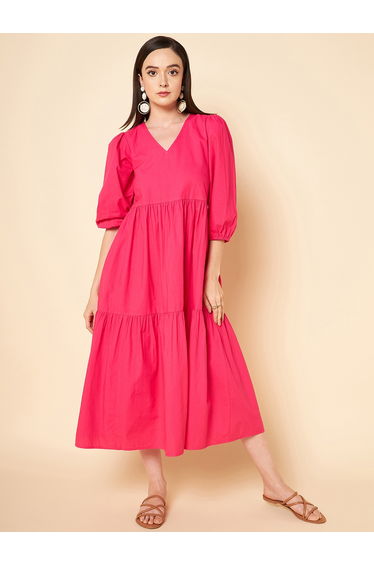 V Neck Cotton Tiered Dress