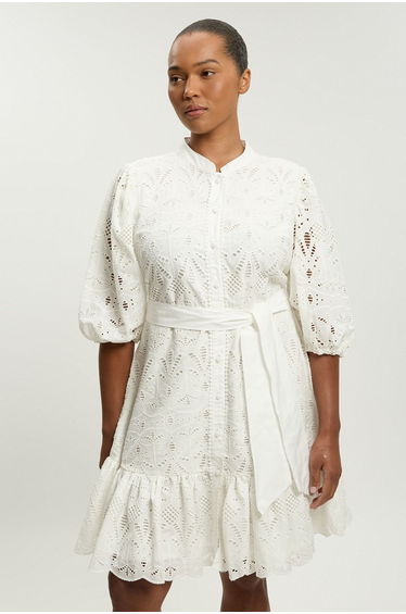 Plus Size Scalloped Hem Broderie Mini Shirt Dress