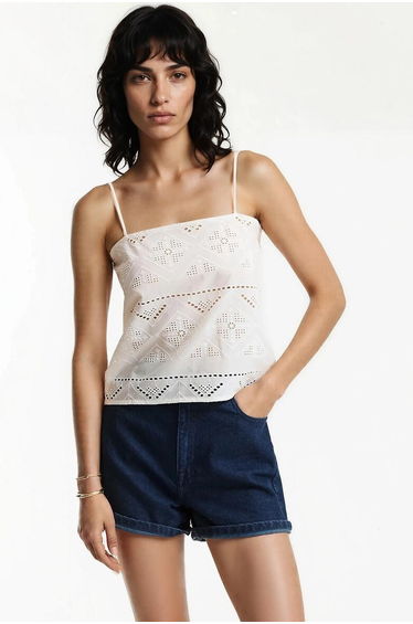 Broderie Anglaise Shoestring Strap Top