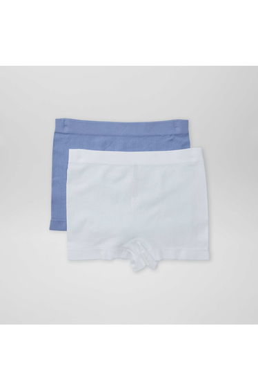 Pack of 2 pairs of ribbed knit boy shorts BLUE