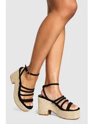 Wide Fit Strappy Low Wedge - black