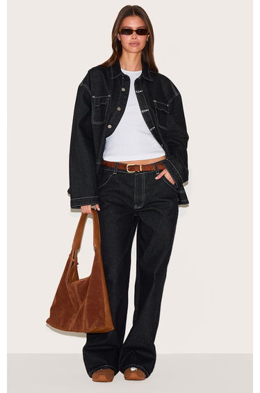 Raw Indigo Mid Rise Wide Leg Jeans