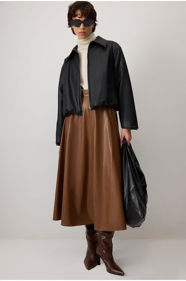 FLOUNCED FAUX LEATHER SKIRT product thumbnail 2
