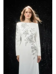 Remarkable Entrance White Floral Embroidered Long Sleeve Maxi Dress - 5
