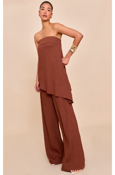 Chocolate Bandeau Asymmetric Drape Detail Top